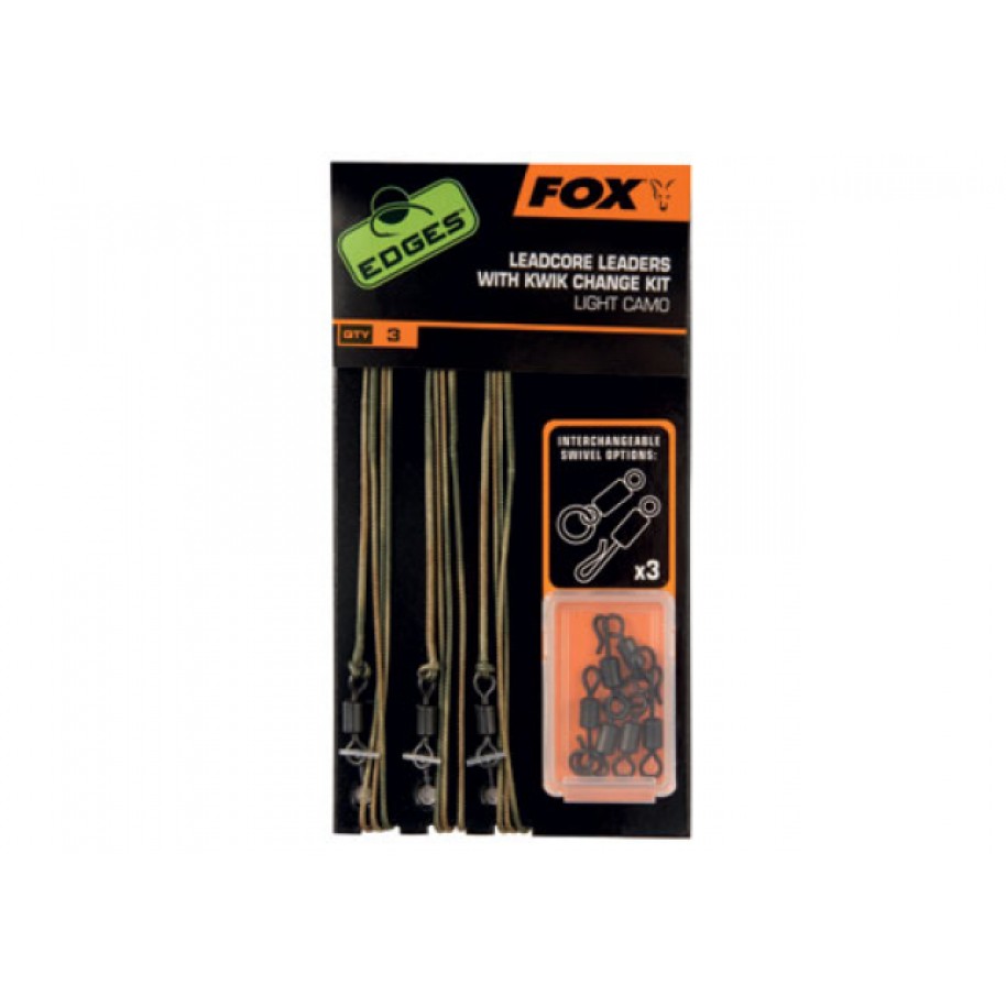 KIT FOX Edges LIGHT Camo Leadcore Leader Kits x 3 Kit inc Kwik Change - CAC578