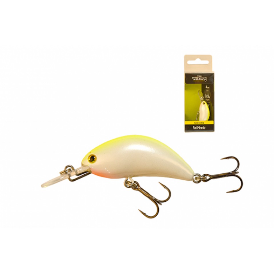 VOBLER WIZARD FAT MINNIE SINKING WHITE-YELLOW 4 CM, 3,5 GR, 0,8 M - 82751901