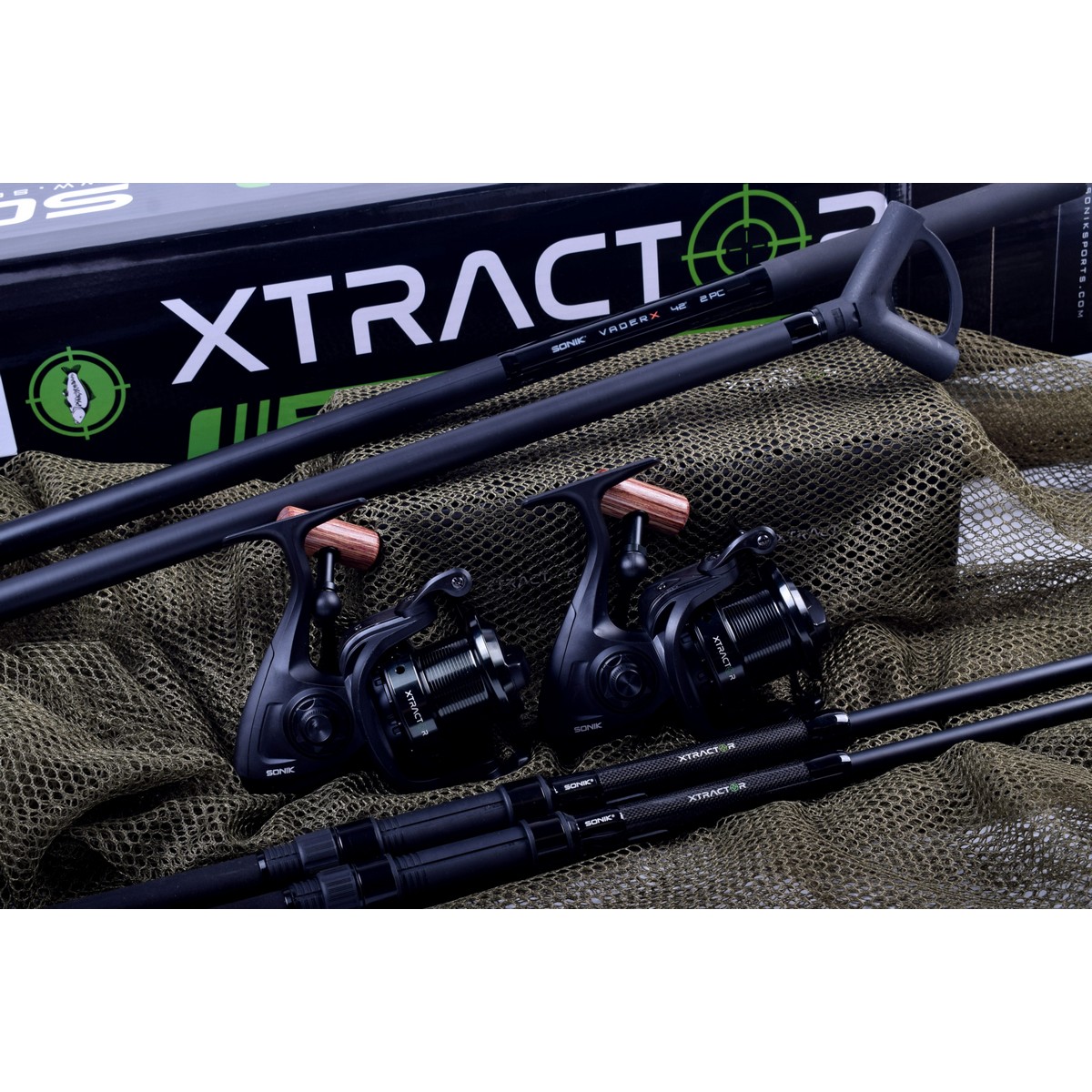 SET LANSETE + MULINETE + MINCIOG SONIK XTRACTOR 2 ROD CARP KIT 3M / 3.5LB - SN145350 SET LANSETE + MULINETE + MINCIOG SONIK XTRACTOR 2 ROD CARP KIT 3M / 3.5LB - SN145350