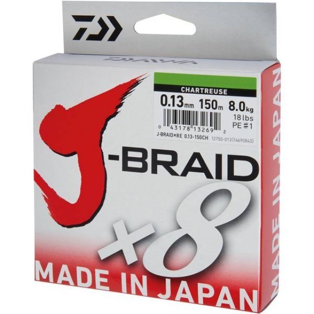 FIR DAIWA J-BRAID X8 CHARTREUSE 020MM/13,0KG/150M - D.12750.020