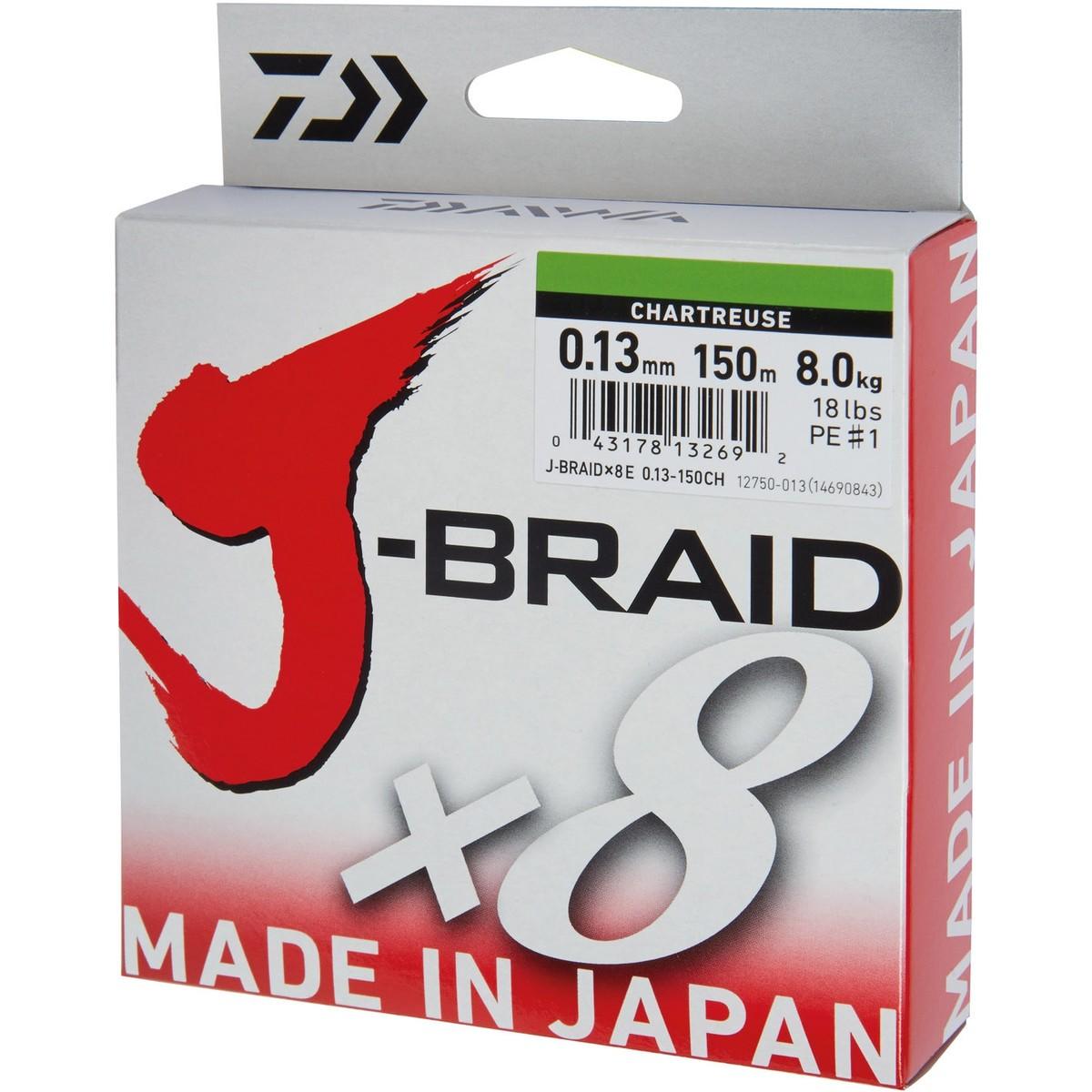 FIR DAIWA J-BRAID X8 CHARTREUSE 024MM/18,0KG/150M - D.12750.024