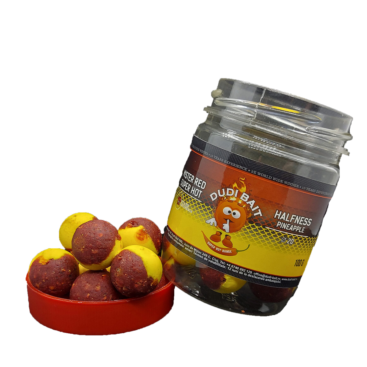 BOILIES DE CARLIG DUDI BAITS MISTER RED SUPER HOT HALFNESS PINNEAPLE 20MM / 100GR - DUDI00045 BOILIES DE CARLIG DUDI BAITS MISTER RED SUPER HOT HALFNESS PINNEAPLE 20MM / 100GR - DUDI00045