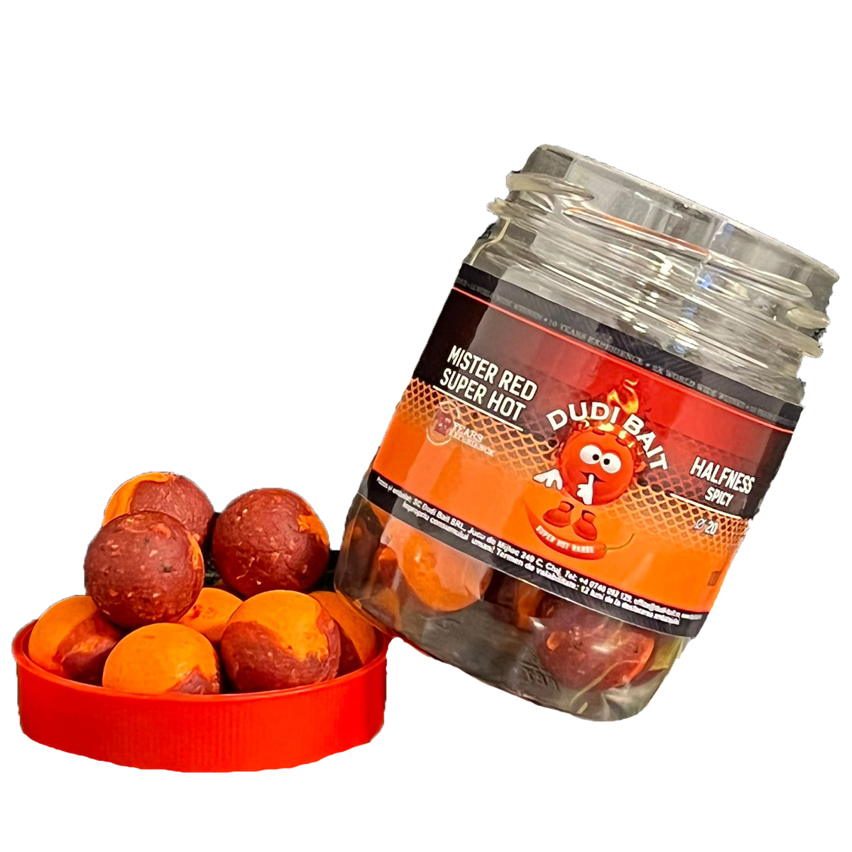 BOILIES DE CARLIG DUDI BAITS MISTER RED SUPER HOT HALFNESS SPICY 20MM / 100GR - DUDI00048 BOILIES DE CARLIG DUDI BAITS MISTER RED SUPER HOT HALFNESS SPICY 20MM / 100GR - DUDI00048